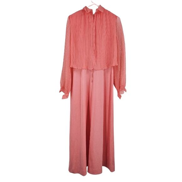 Vintage 70's Dress Gown Pink Chiffon Satin Layered Cape Long Sleeve Maxi Size XS - Picture 2 of 12